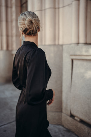 Gretta Black Satin Dress