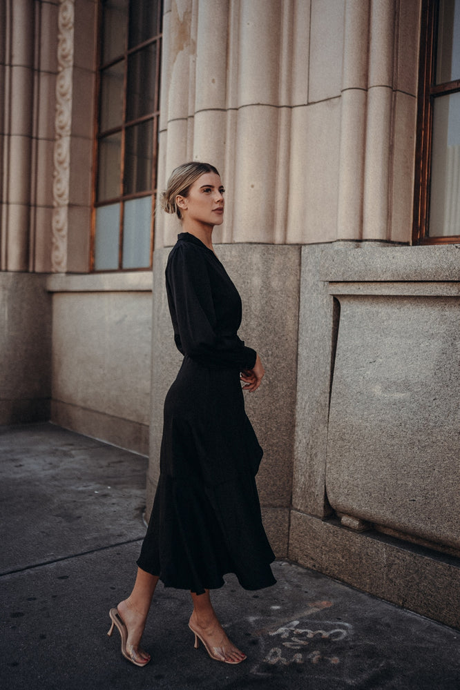 Gretta Black Satin Dress