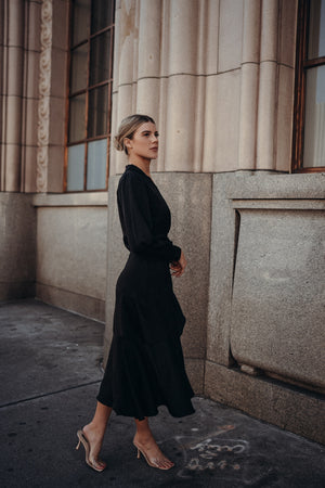 Gretta Black Satin Dress