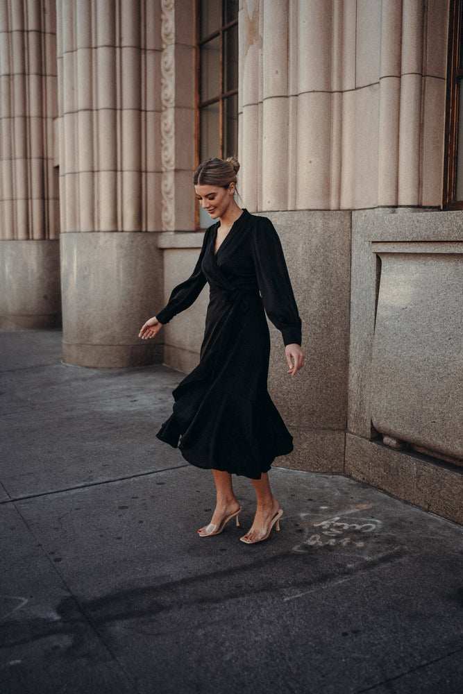 Gretta Black Satin Dress