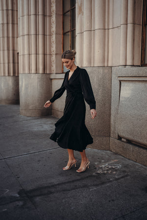Gretta Black Satin Dress