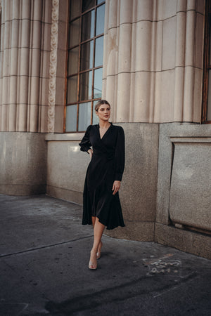 Gretta Black Satin Dress
