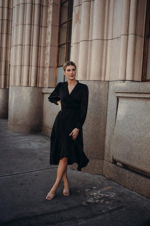 Gretta Black Satin Dress
