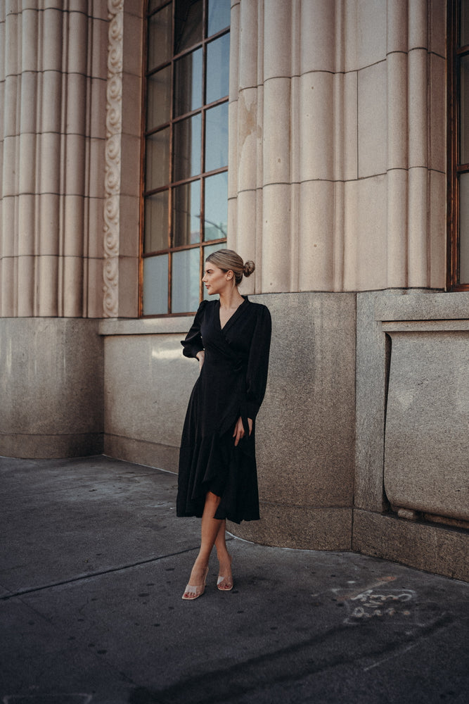 Gretta Black Satin Dress