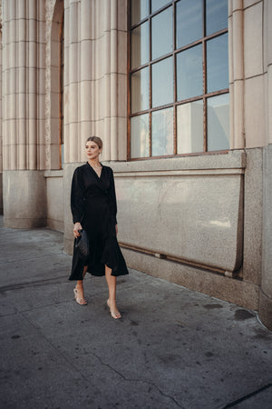 Gretta Black Satin Dress