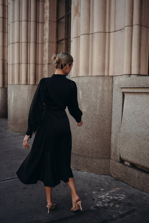 Gretta Black Satin Dress