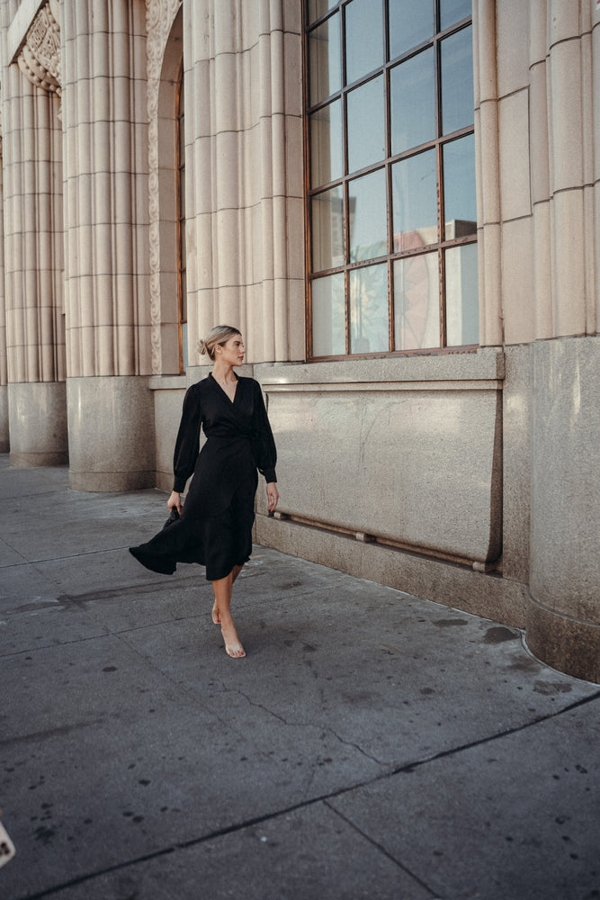 Gretta Black Satin Dress