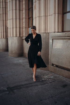 Gretta Black Satin Dress