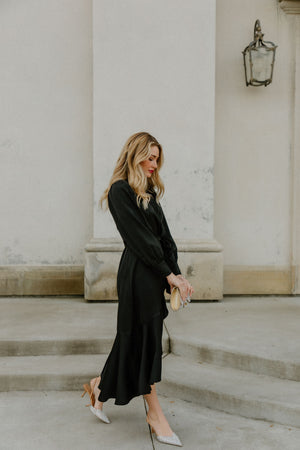 Gretta Black Satin Dress