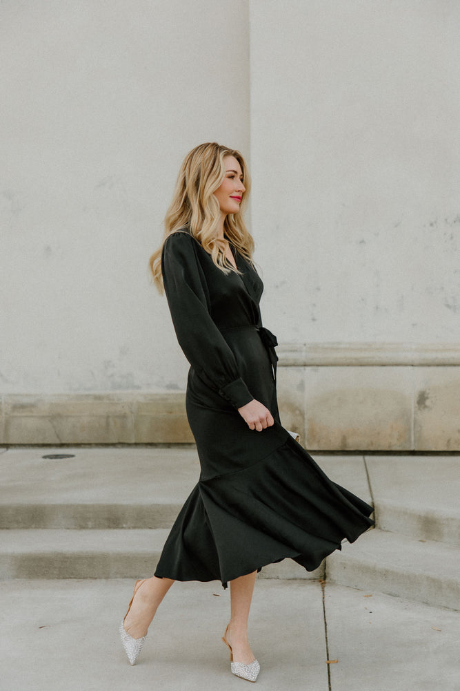 Gretta Black Satin Dress