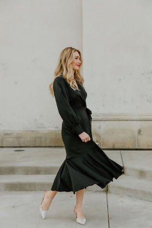 Gretta Black Satin Dress