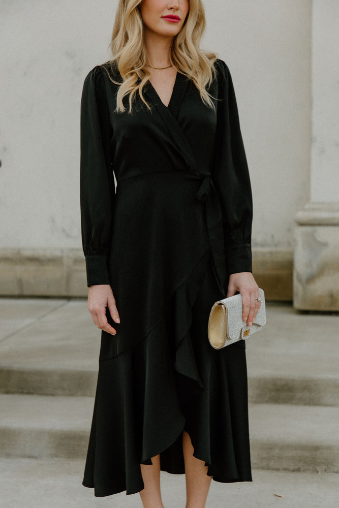 Gretta Black Satin Dress