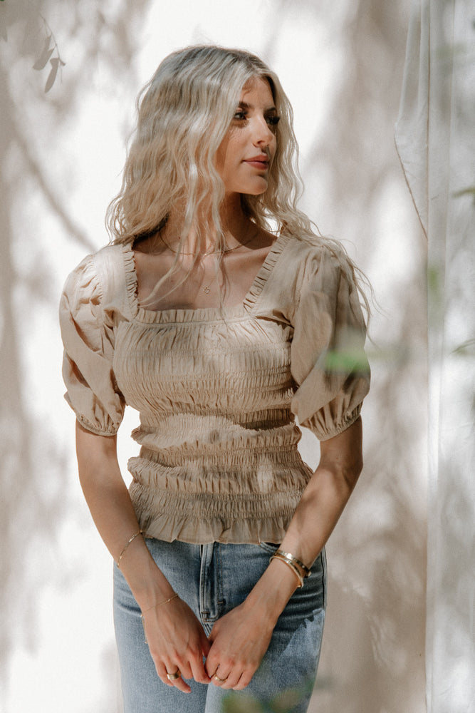 Mirabelle Tan Smocked Top
