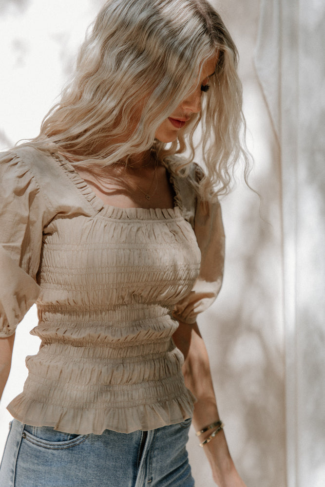 Mirabelle Tan Smocked Top