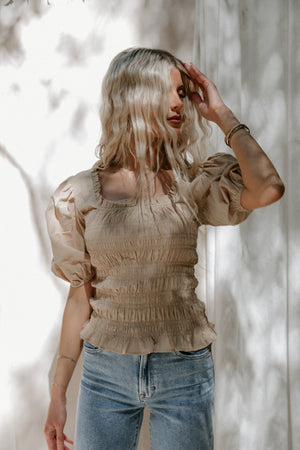 Mirabelle Tan Smocked Top