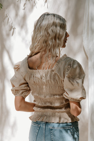 Mirabelle Tan Smocked Top