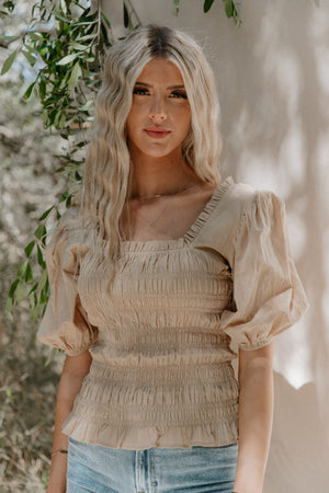 Mirabelle Tan Smocked Top