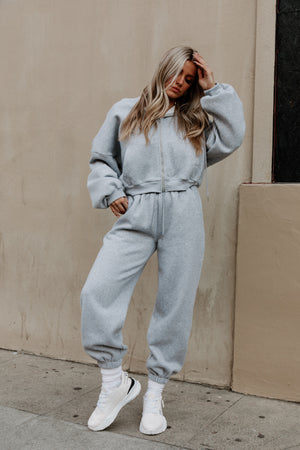 Cotton Blend Jogger Set-Grey