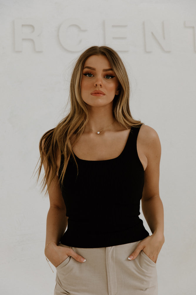 Sia Black Knit Square Neck Top