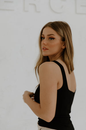 Sia Black Knit Square Neck Top