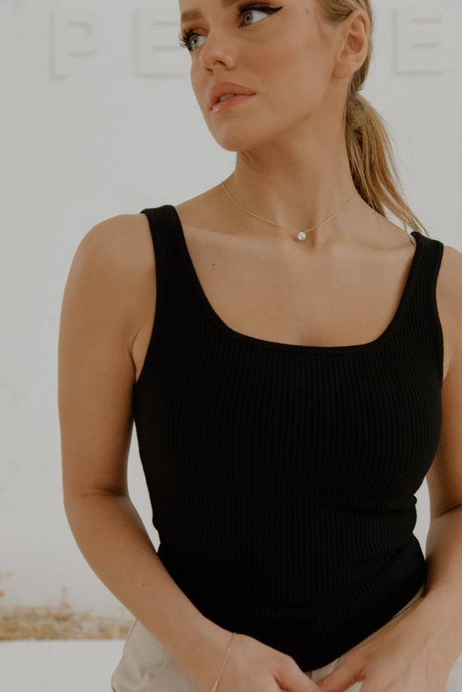 Sia Black Knit Square Neck Top