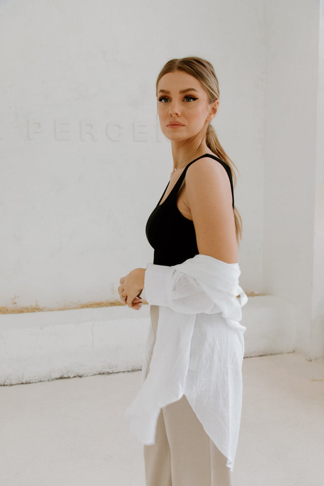 Sia Black Knit Square Neck Top