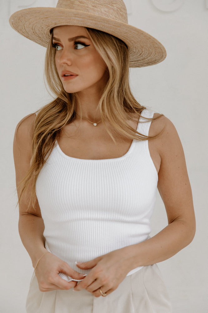 Sia White Knit Square Neck Top