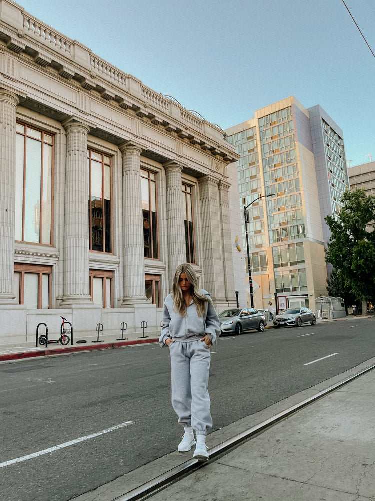 Cotton Blend Jogger Set-Grey
