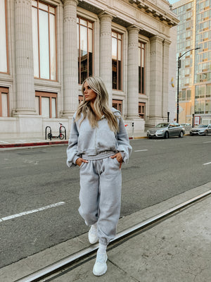 Cotton Blend Jogger Set-Grey