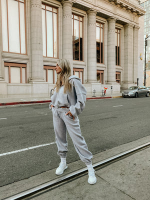 Cotton Blend Jogger Set-Grey