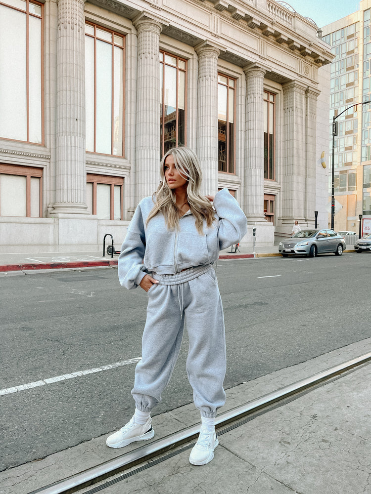 Cotton Blend Jogger Set-Grey