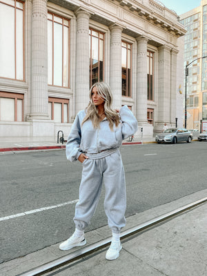 Cotton Blend Jogger Set-Grey