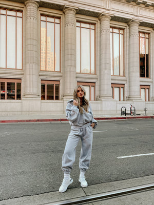 Cotton Blend Jogger Set-Grey