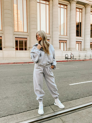 Cotton Blend Jogger Set-Grey