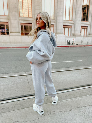 Cotton Blend Jogger Set-Grey