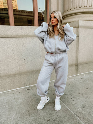 Cotton Blend Jogger Set-Grey