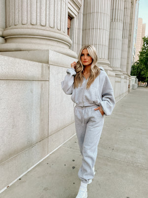 Cotton Blend Jogger Set-Grey