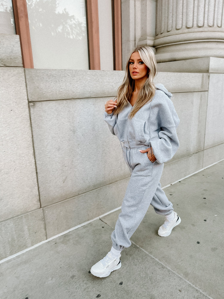 Cotton Blend Jogger Set-Grey
