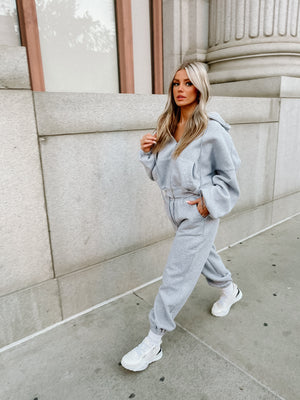 Cotton Blend Jogger Set-Grey