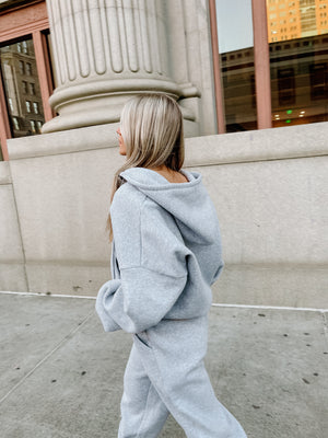 Cotton Blend Jogger Set-Grey