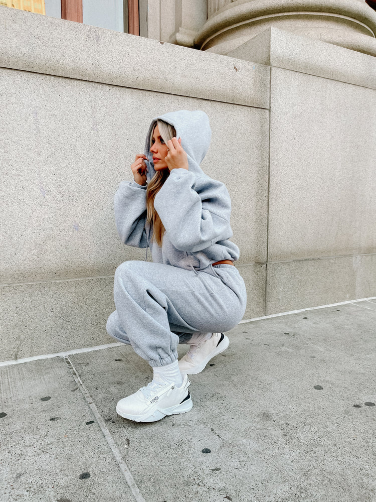 Cotton Blend Jogger Set-Grey