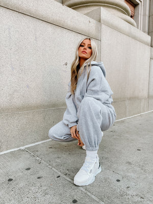 Cotton Blend Jogger Set-Grey