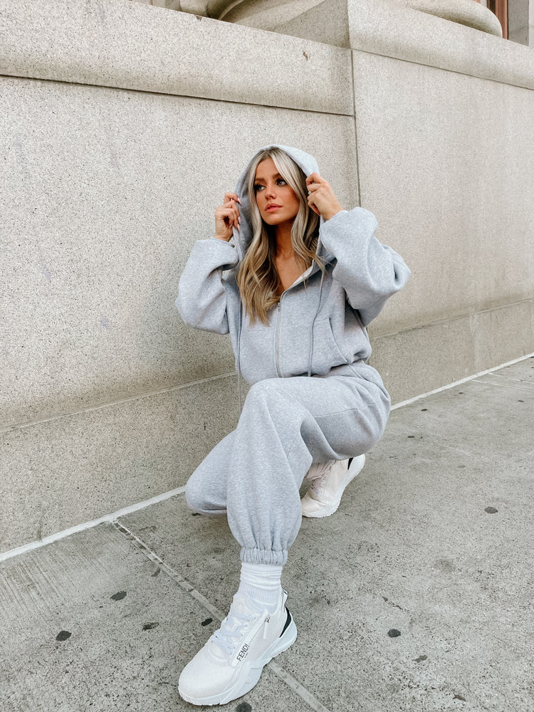 Cotton Blend Jogger Set-Grey