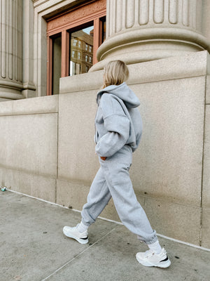 Cotton Blend Jogger Set-Grey