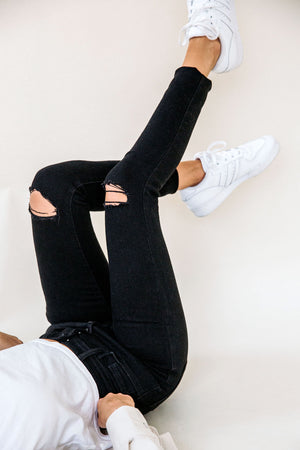 Black Distressed Ankle Jeans
