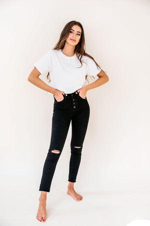 Black Distressed Ankle Jeans