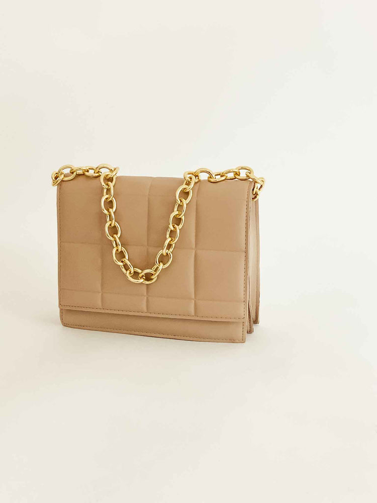 Camel Quilted Chain Purse